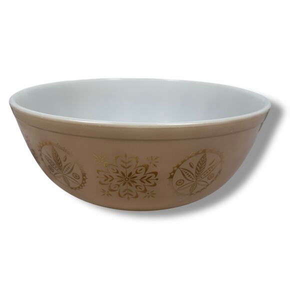 Vintage Pyrex Hex Signs Mixing Bowl 10.5" Tan Round Kitchenware 4 Quart #404 - Picture 1 of 10